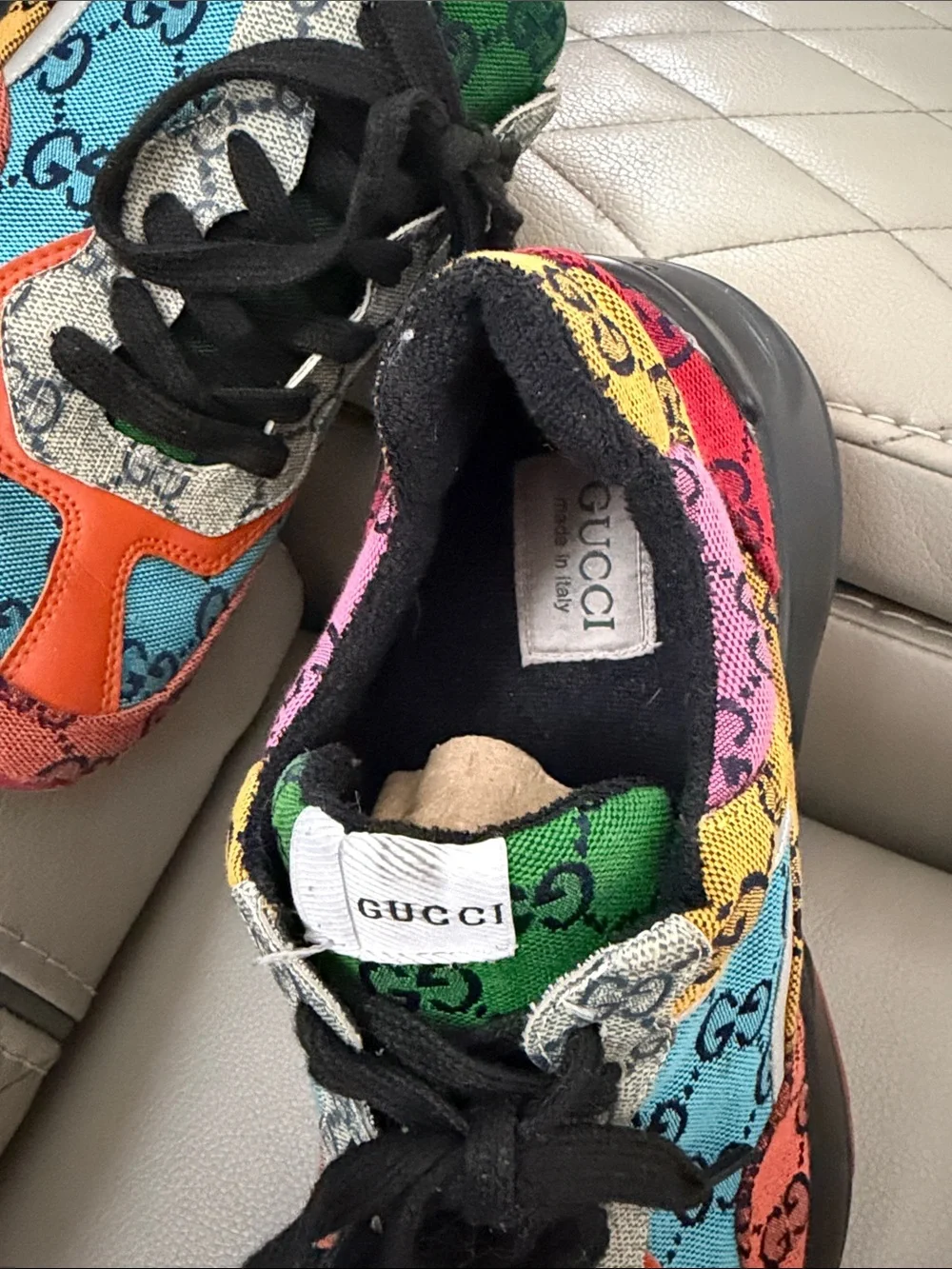 Gucci Men Multicolor GG Canvas & Leather Lace-Up Sneakers